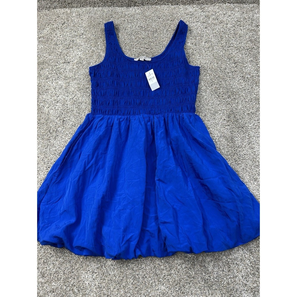 Loft‎ Smocked Scoop Neck Mini Pocket Dress Cobalt Blue Size Medium